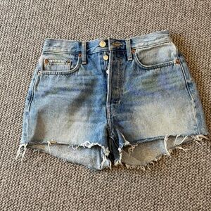 Re/Done Light Blue Frayed Jean Shorts
